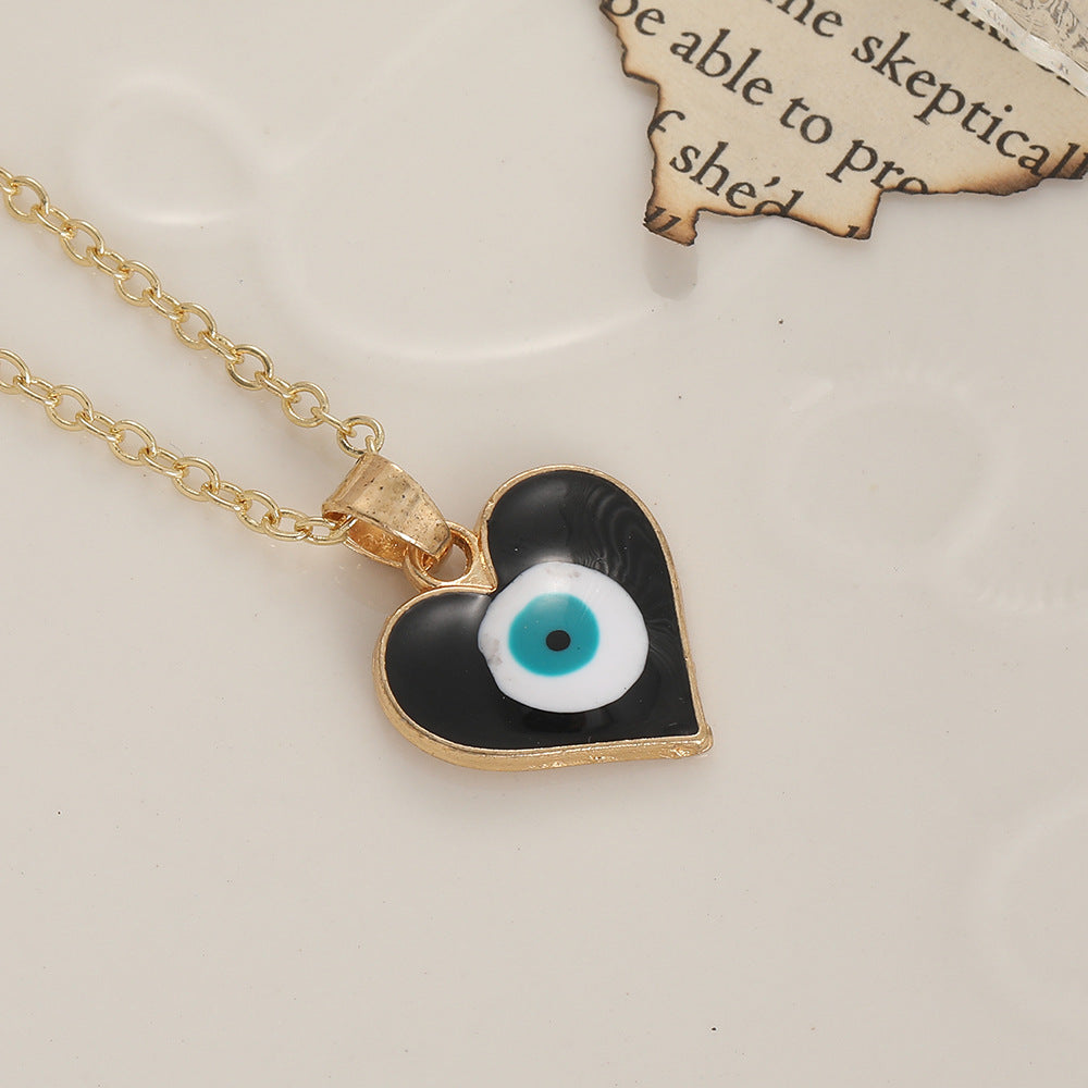 Wholesale Devil's Eye Heart Shaped Alloy Drop Oil Necklace
